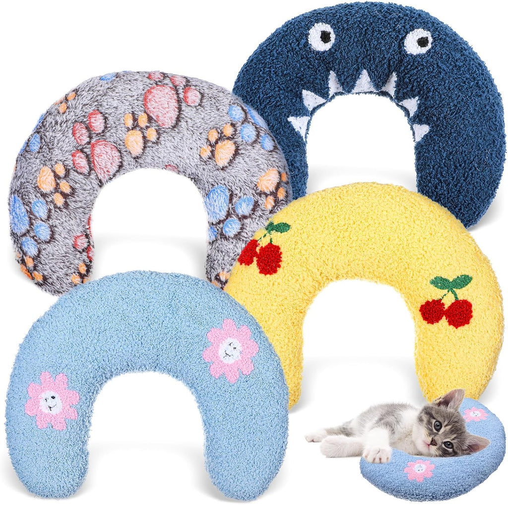 4 Pcs Cat Pillow, Soft Calming Neck Support Cushion,Colorful Pet Dog Pillow