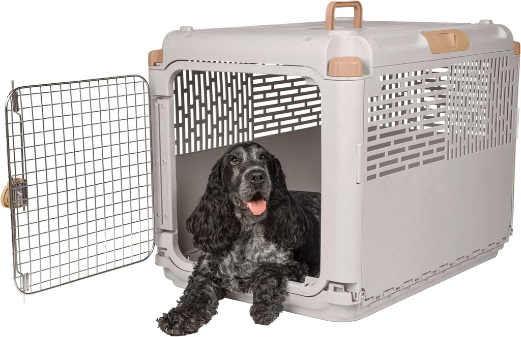 Sport PET Plastic Kennels Rolling Plastic Wire Door Travel Dog Crate, Collabsible Kennel, 22.1" L x 23.3" W x 30.6" H