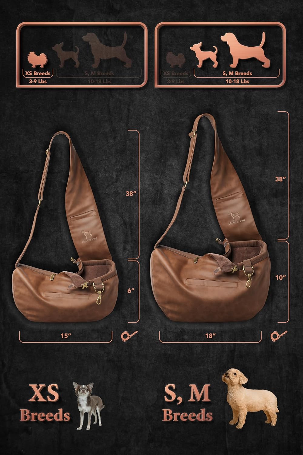 Dog Carrier Sling 5-18lb, Cat Carrier bag (Faux Leather, Zipper)