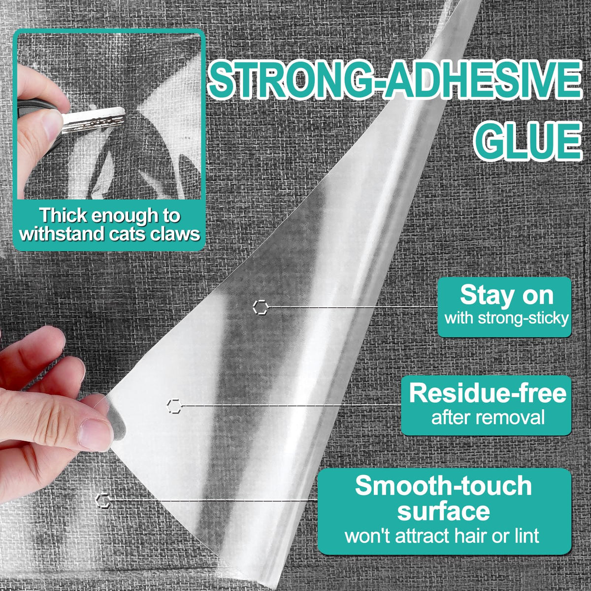Lovinch [Thicken Vinyl] Anti Cat Scratch Furniture Protector, Single-Sided Sticky Couch Protector for Cats, Flexible Couch Corner Guard Under Cats Claw, Cat Scratch Deterrent Tape-(160" x 12.4")