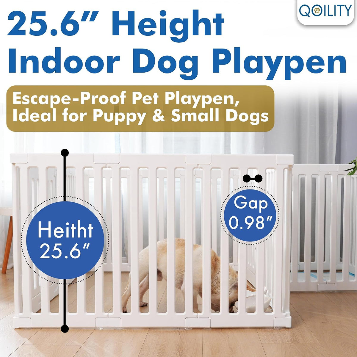 25.6" H Puppy Play Pen for Indoors, 18 Panels, White