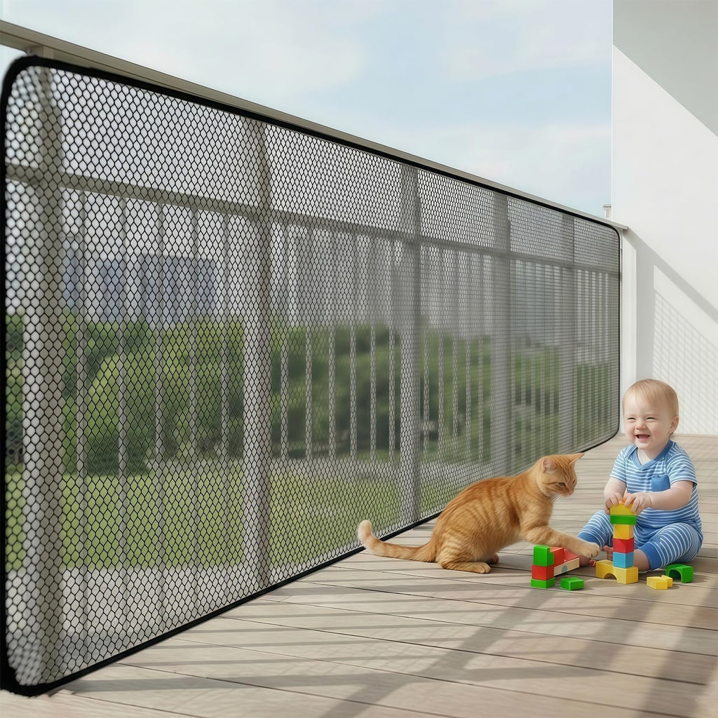 KALYVON Banister Guard 15ft X 3ft Thick, Balcony Netting for Pets (Black)