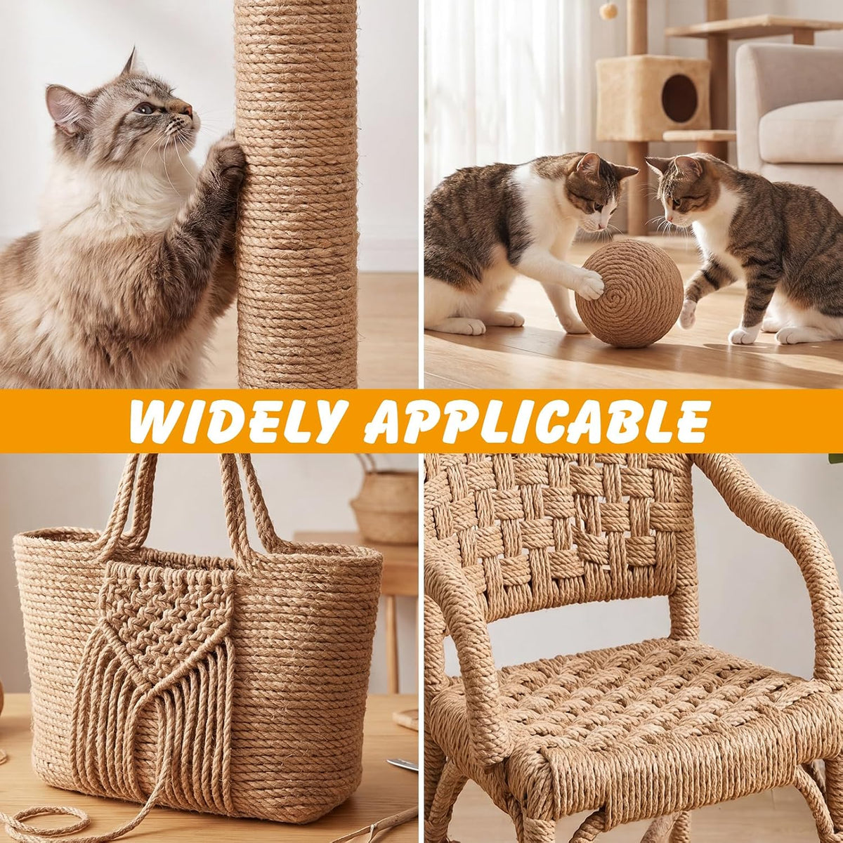 Natural Sisal Rope for Cat Scratcher Post, 5/16" x 60 Ft Twine for Cat Tree
