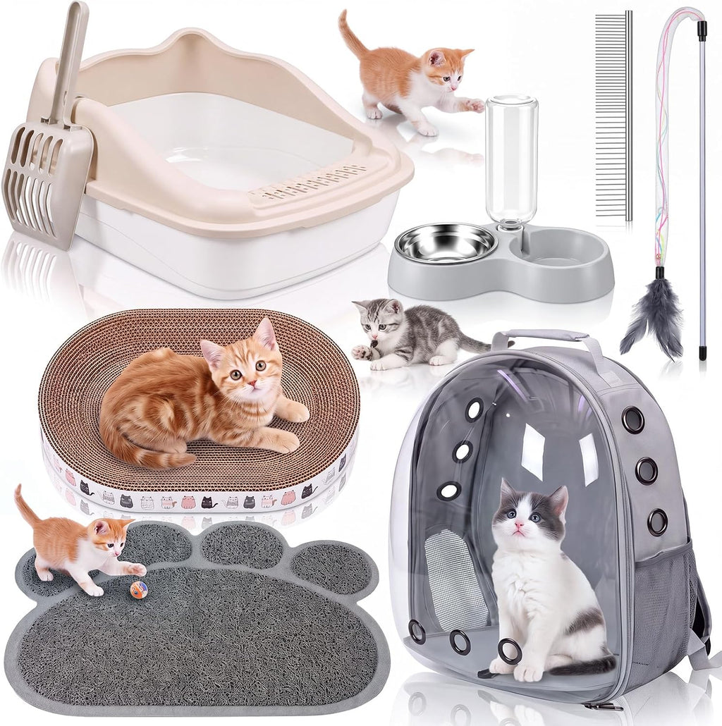 8 Pcs Kitten Supplies Starter Kit Cat Starter, Backpack, Pink-1