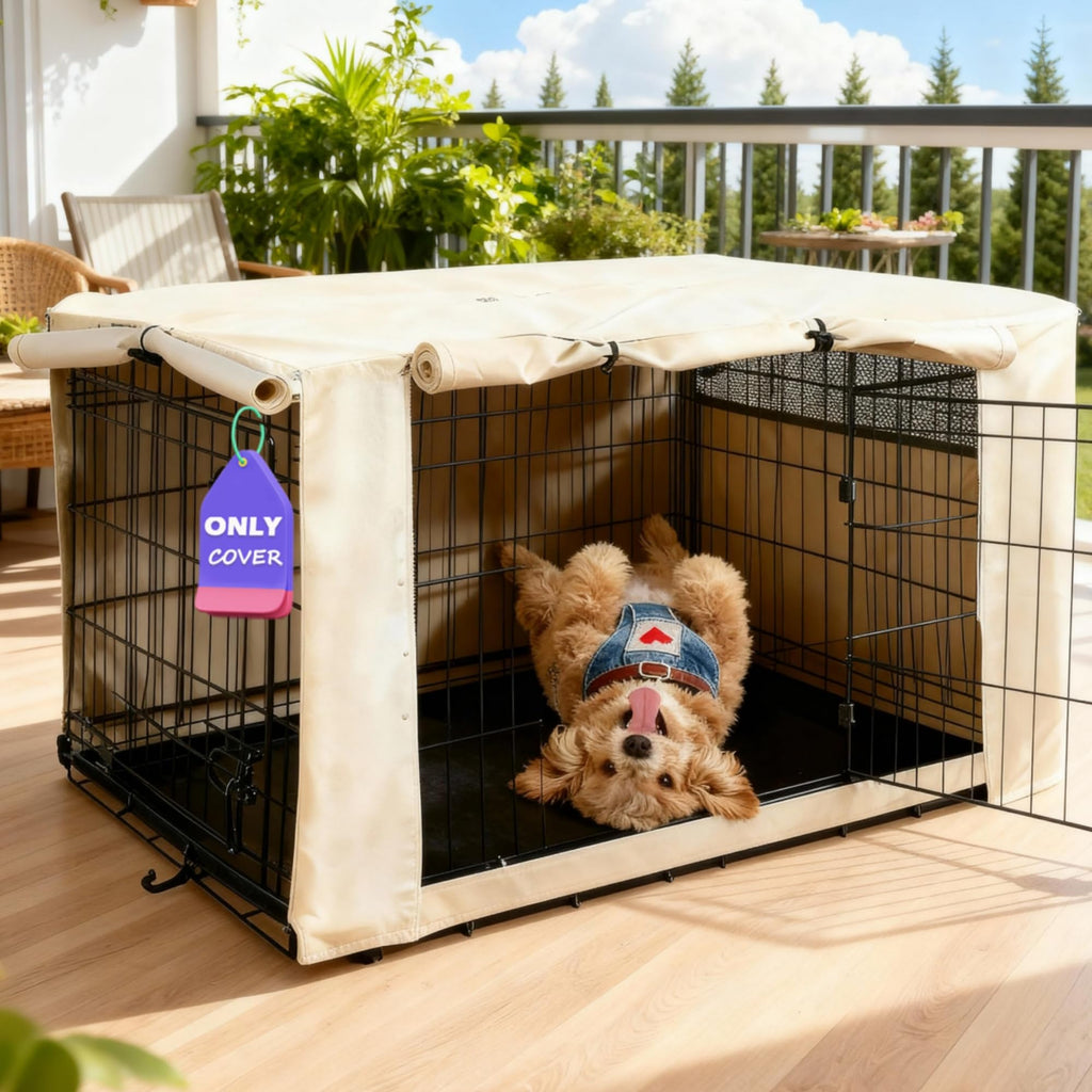 HiCaptain 36-Inch Dog Crate Cover with Mesh, Waterproof Kennel Cover, Beige
