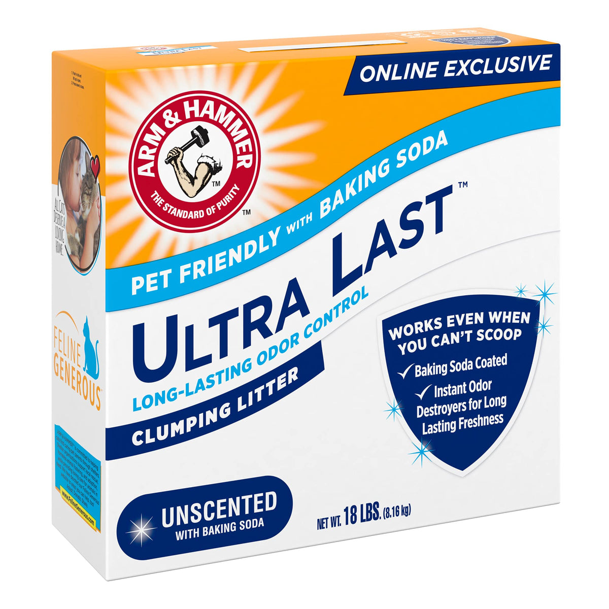 ARM & Hammer Ultra Last Clumping Cat Litter, Unscented, MultiCat, 18 Lbs