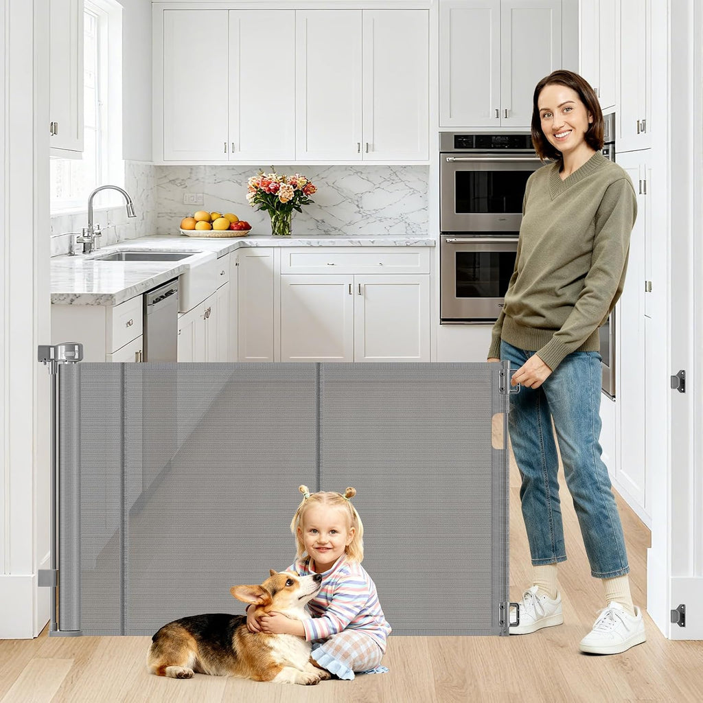 Reinforced 80 Inch Retractable Baby Gate Extra Wide Baby Gate for Wide Openings, Indoor/Outdoor Retractable Dog Gate for