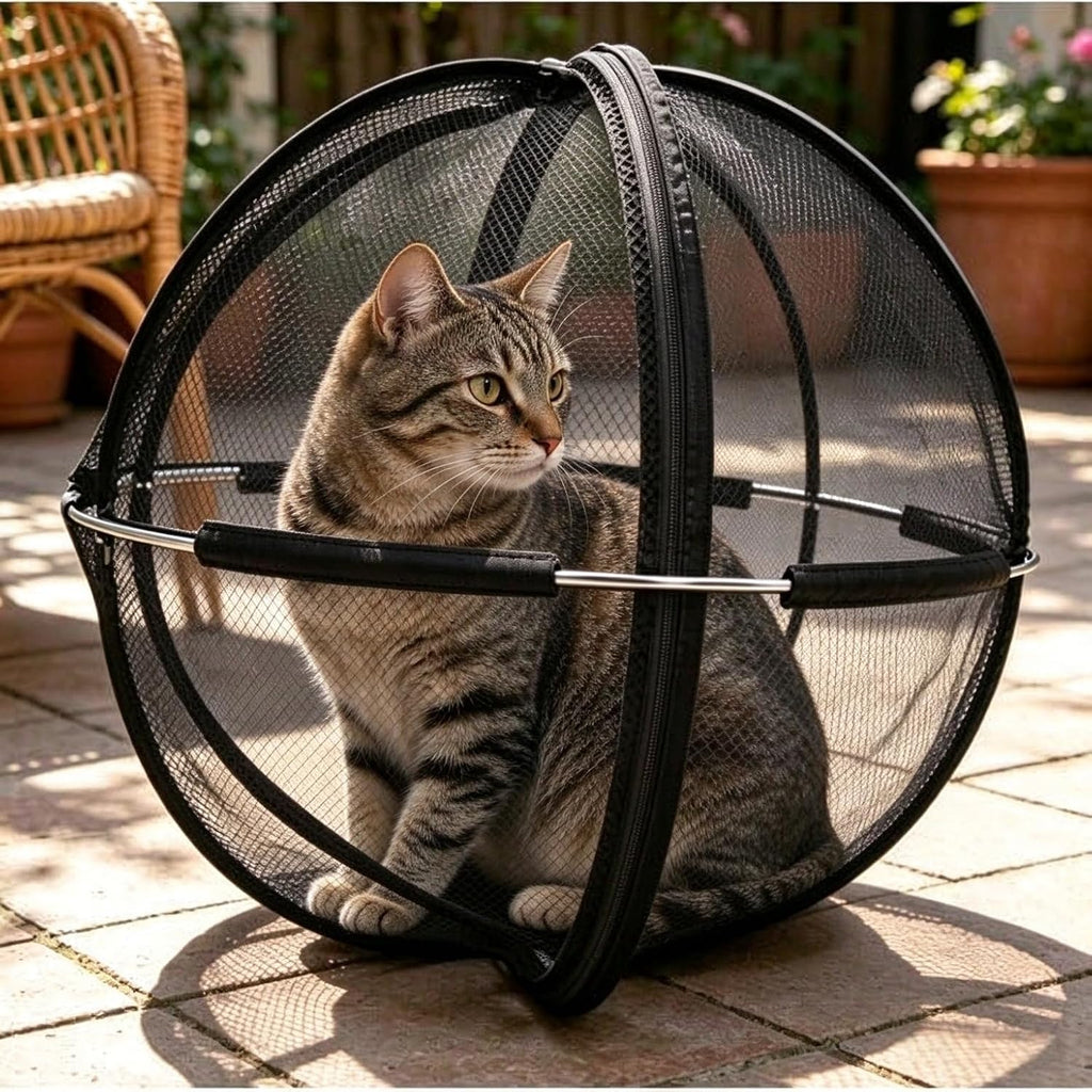 Portable Outdoor Cat Enclosure Ball Cat Cage Pop-Up Cat Playpen (Black)