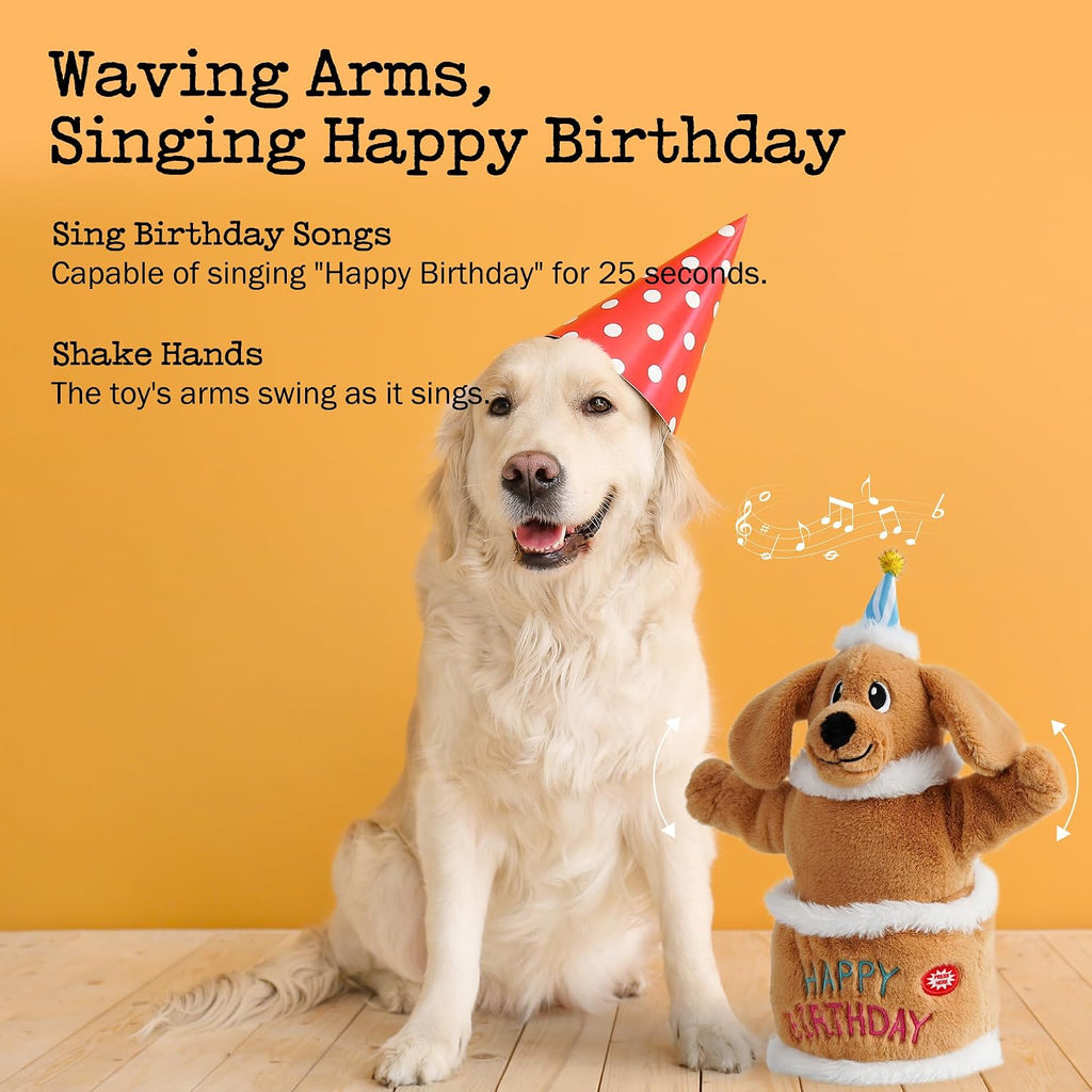 Fuzzwoof Dog Birthday Cake, Interactive Singing & Dancing Dog Birthday Toy with Birthday Song, Plush Musical Puppy Toy f