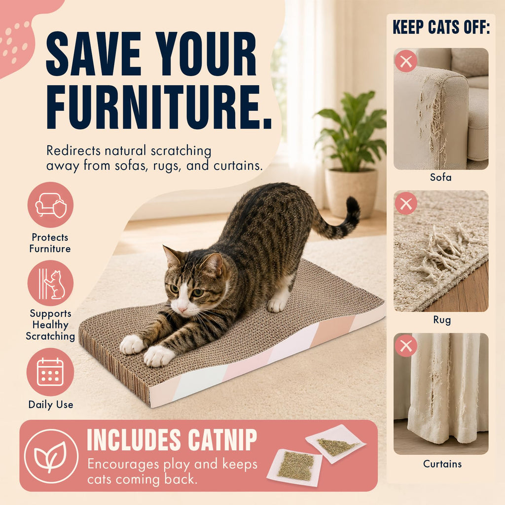SIDAZON Cat Scratching Board cat Scratcher Cat Scratch Pad Cardboard cat scratchers for Indoor Cats Reversible Large Wide Corrugated with Catnip(2pcs)