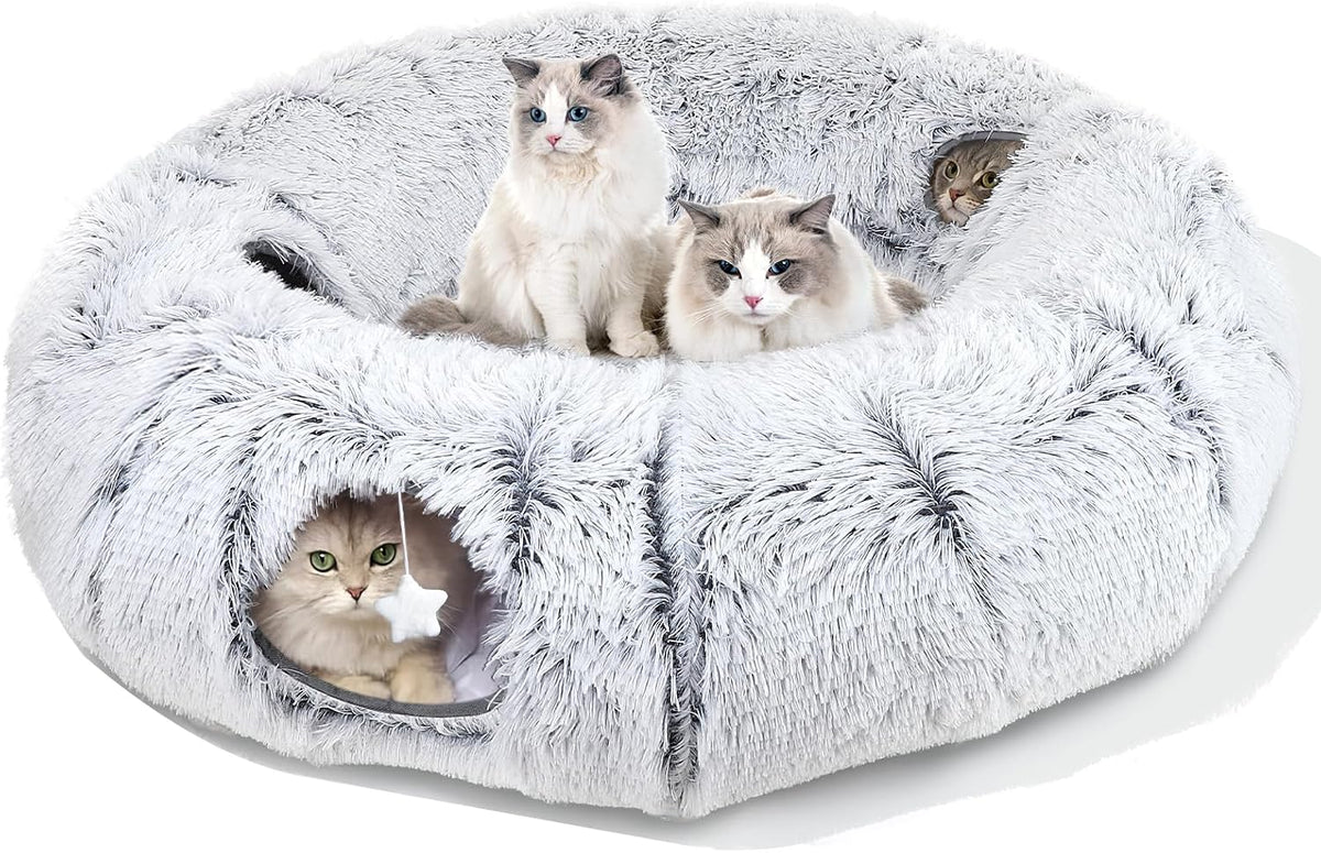 Cat Tunnel Bed for Indoor Cats, L Christmas Tree Skirts Washable Warm Soft Indoor Cat Donut Tunnel, Multifunctional Cat 