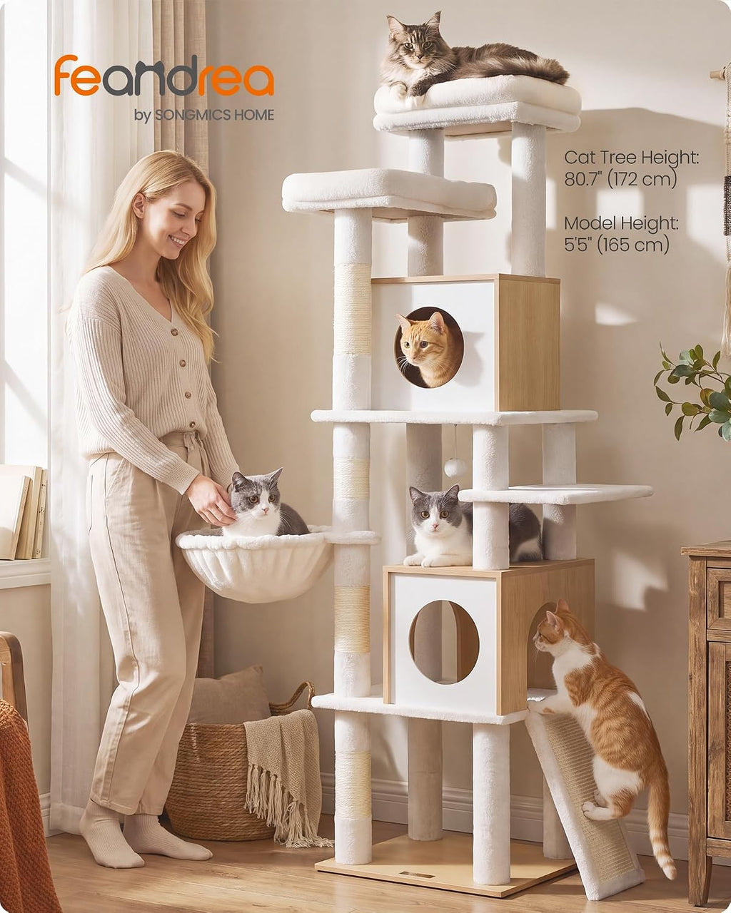 Feandrea Tall Cat Tree, 6-Tier Cat Tower with 2 Condos, 67.3 in