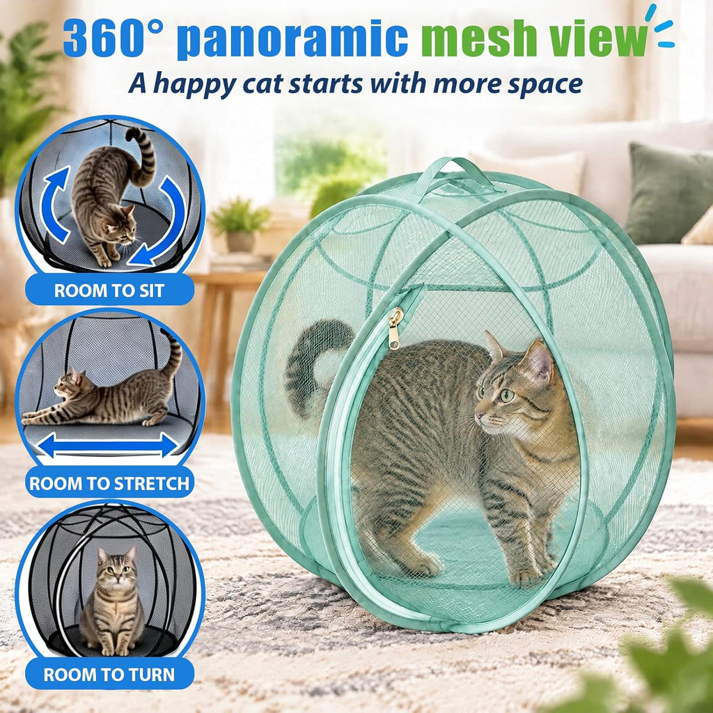 Rolling 360° Panoramic Cat Playpen Collapsible Breathable w/ Zipper