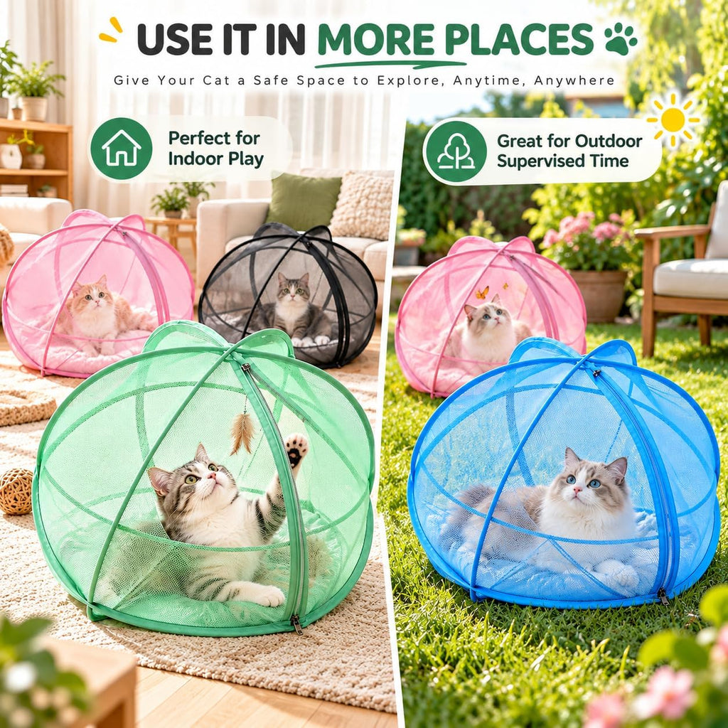 27.6 In Rolling Cat Playpen, Panoramic Cat Hamster Mesh Ball for Outside
