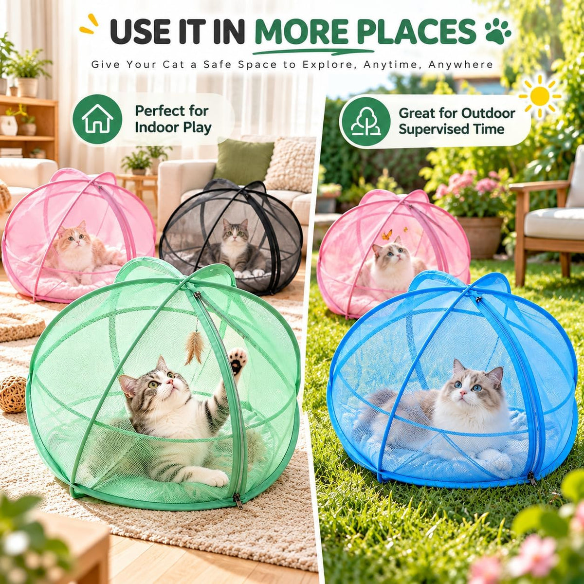 27.6 In Rolling Cat Playpen, Panoramic Cat Hamster Mesh Ball for Outside
