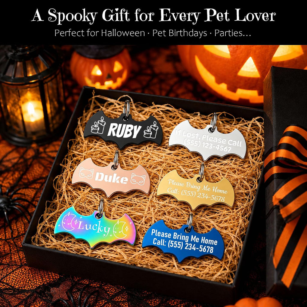 10 pcs Custom Bat Pet ID Tags, Engraved Stainless Steel Dog Cat Tags