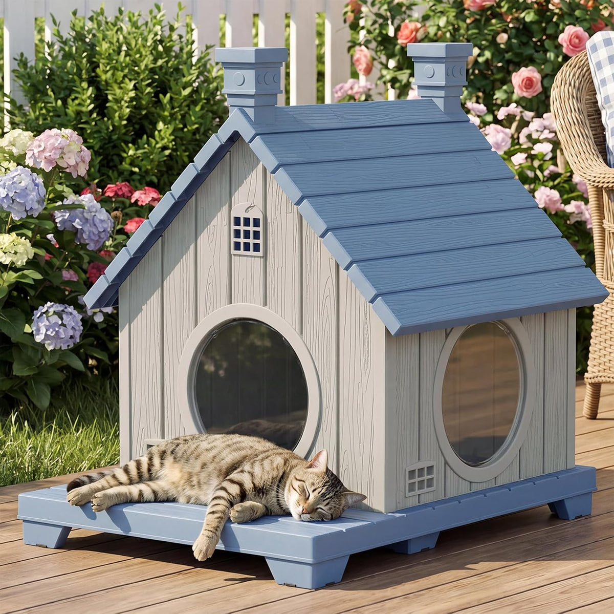 Outdoor Cat House Weatherproof, Durable Resin Cat Houses for Outdoor Indoor Cats, Litter Box Enclosure with Elevated Bas