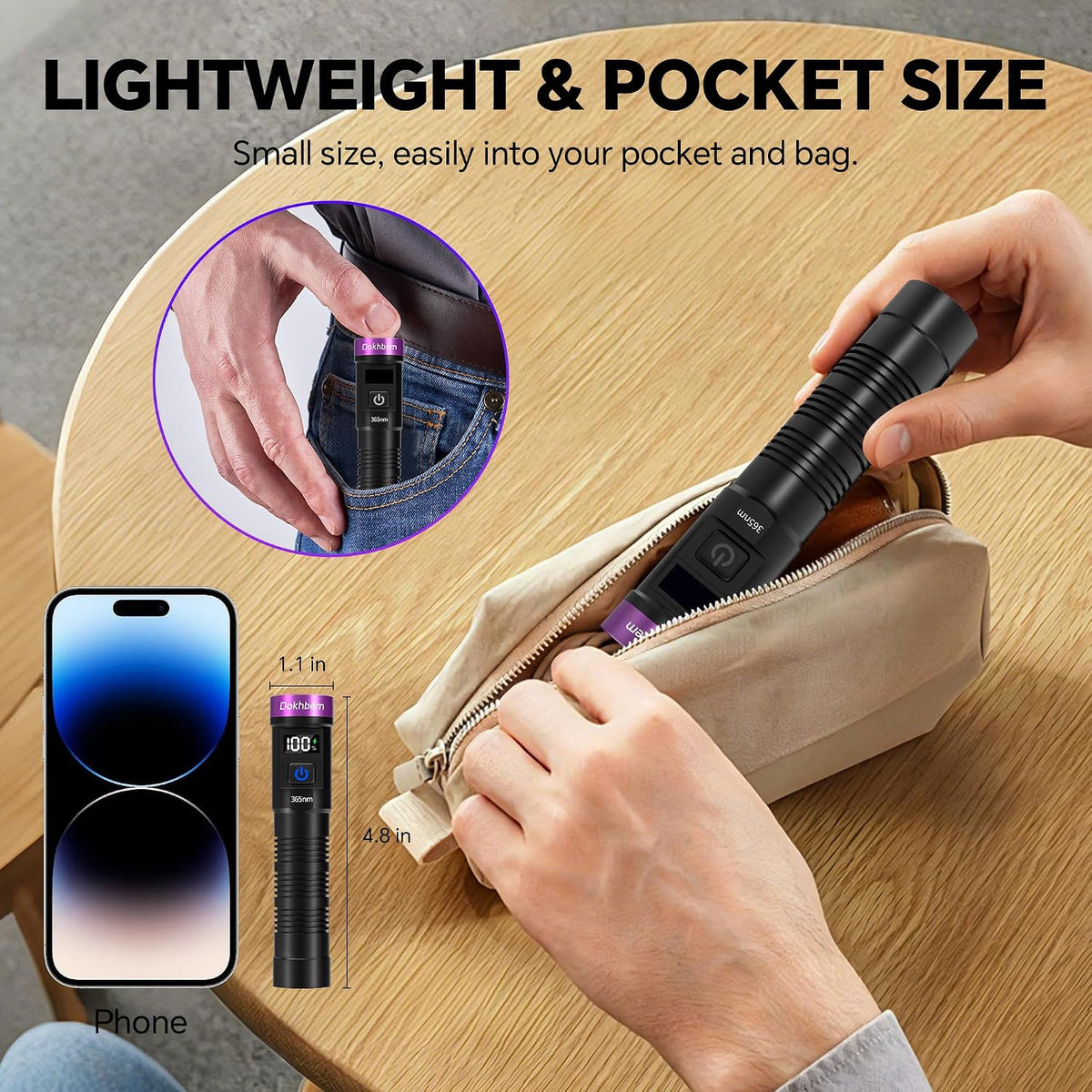 365nm 3LED UV Flashlight Black Light Powerful UV Light Rechargeable