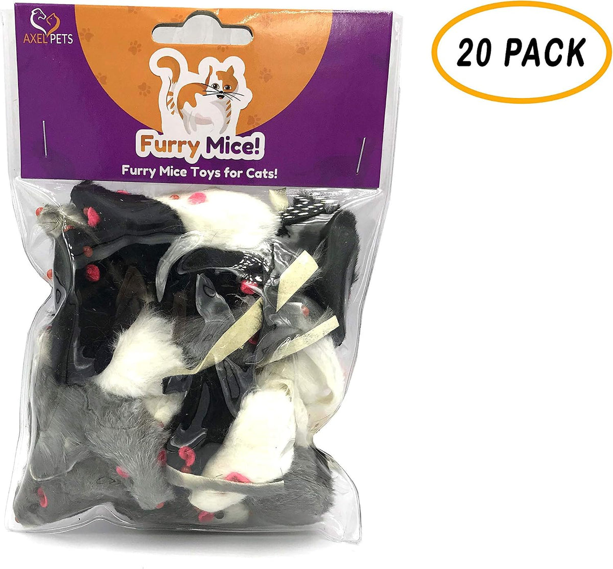 20 Furry Mice with Catnip and Rattle Sound Made of Real Rabbit Fur Interactive Catch Play Mouse Toy for Cat, Pack of 20 