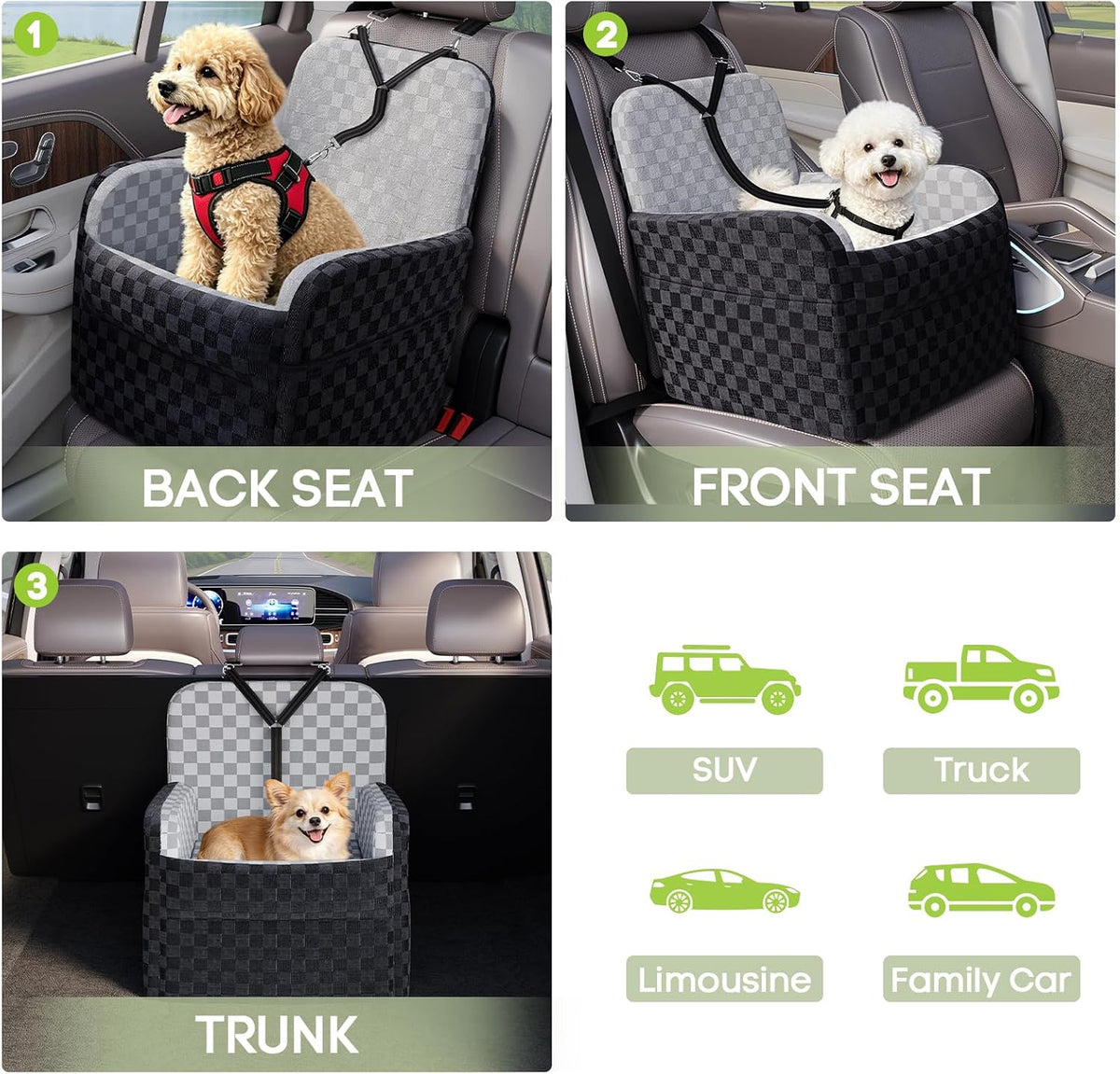 Waterproof Dog Booster Car Seat for Small Medium Dogs up to 26 lbs