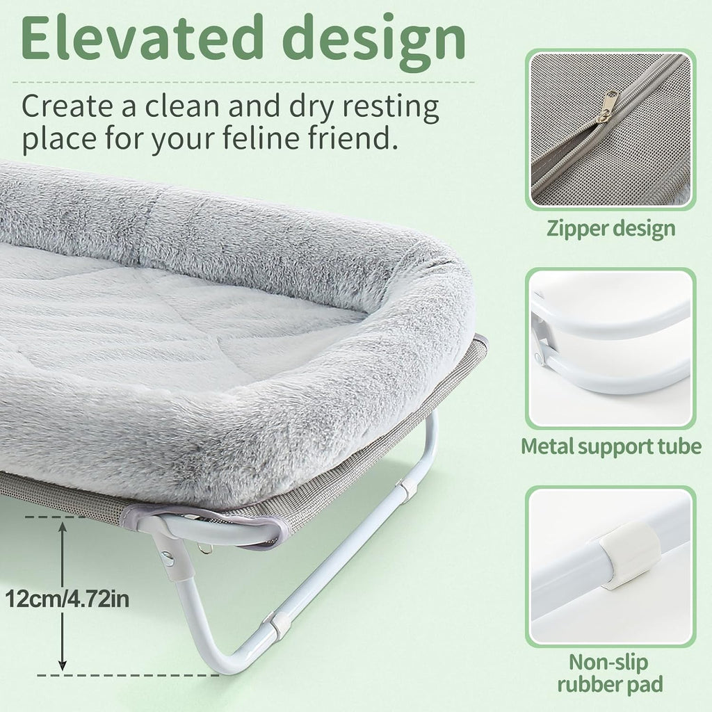 Sunhoo Elevated Cat Bed Foldable Raised Pet Hammock Self-Supporting Puppy Lounger with Off Floor Metal Frame Washable Co