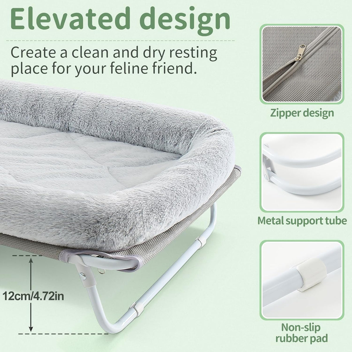 Sunhoo Elevated Cat Bed Foldable Raised Pet Hammock Self-Supporting Puppy Lounger with Off Floor Metal Frame Washable Co