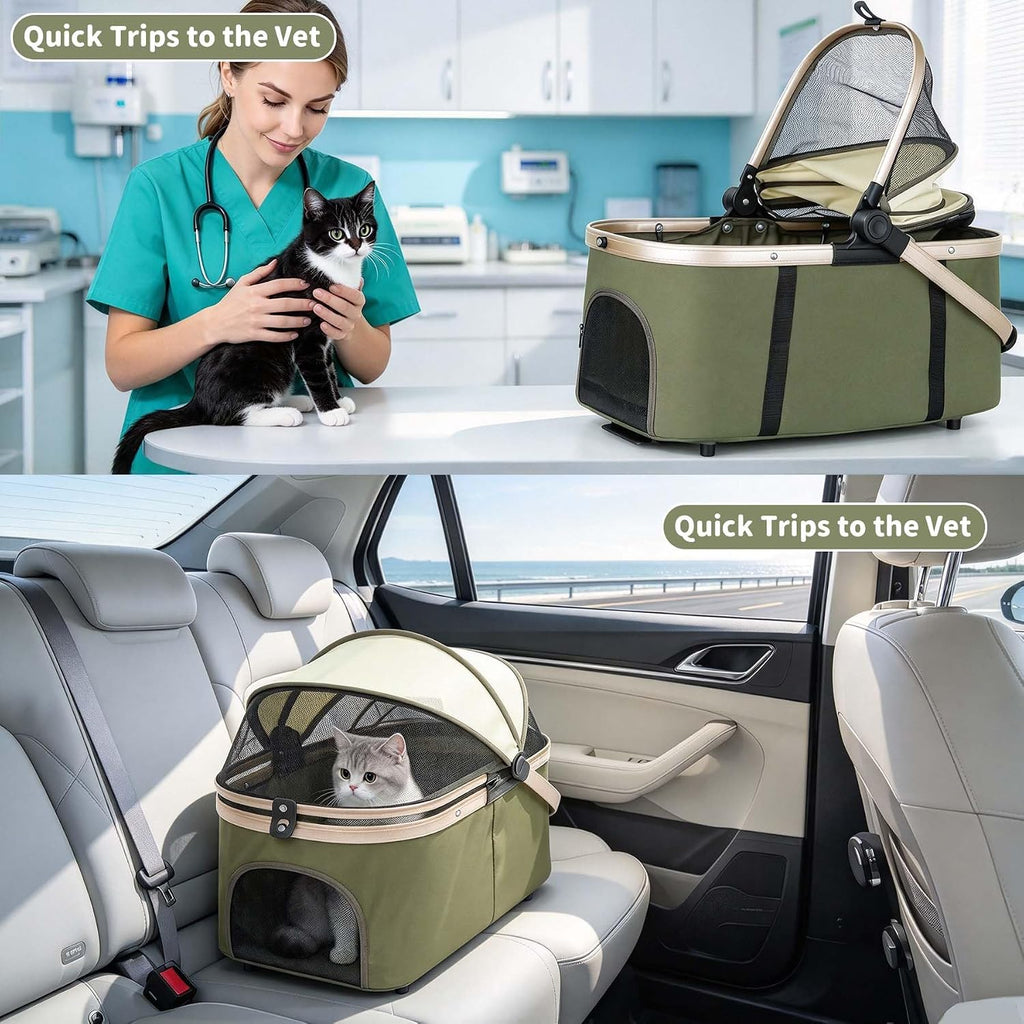 Double Pet Stroller for Dogs and Cats(Green)