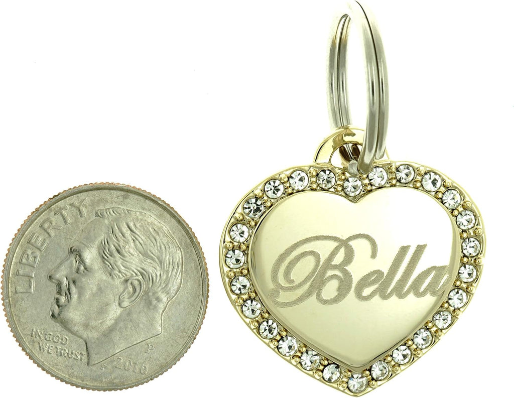 Custom Engraved Personalized Gold-Plated Small Heart Rhinestones Pet Jewelry Dog Cat ID Tag