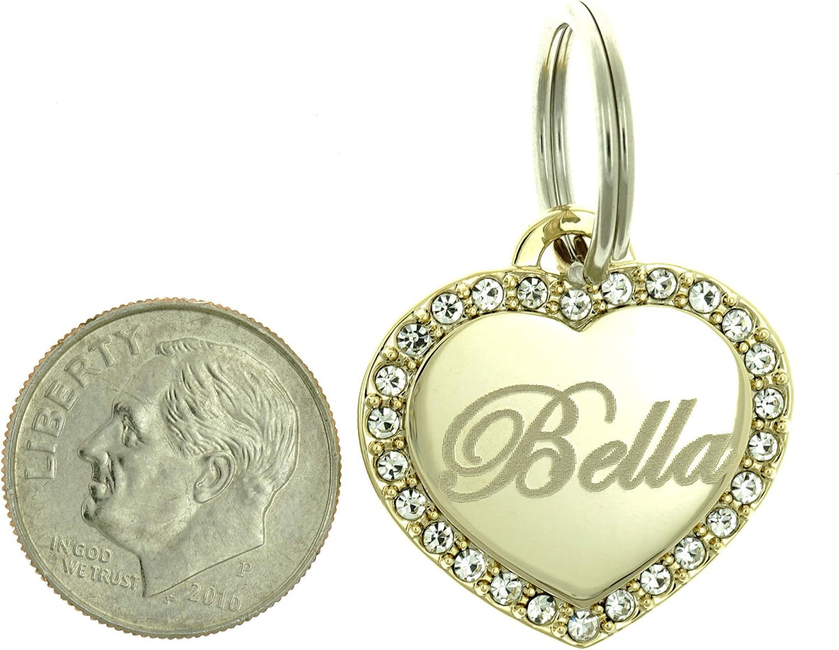 Custom Engraved Personalized Gold-Plated Small Heart Rhinestones Pet Jewelry Dog Cat ID Tag