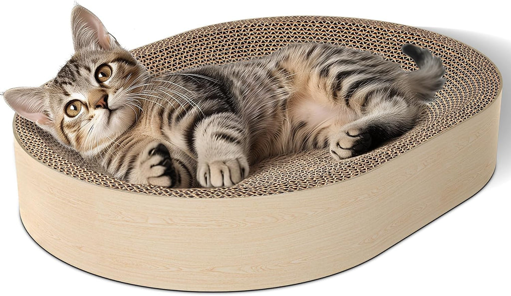 ComSaf Cat Scratcher Bed, Oval Cardboard Scratching Board for Indoor Cats