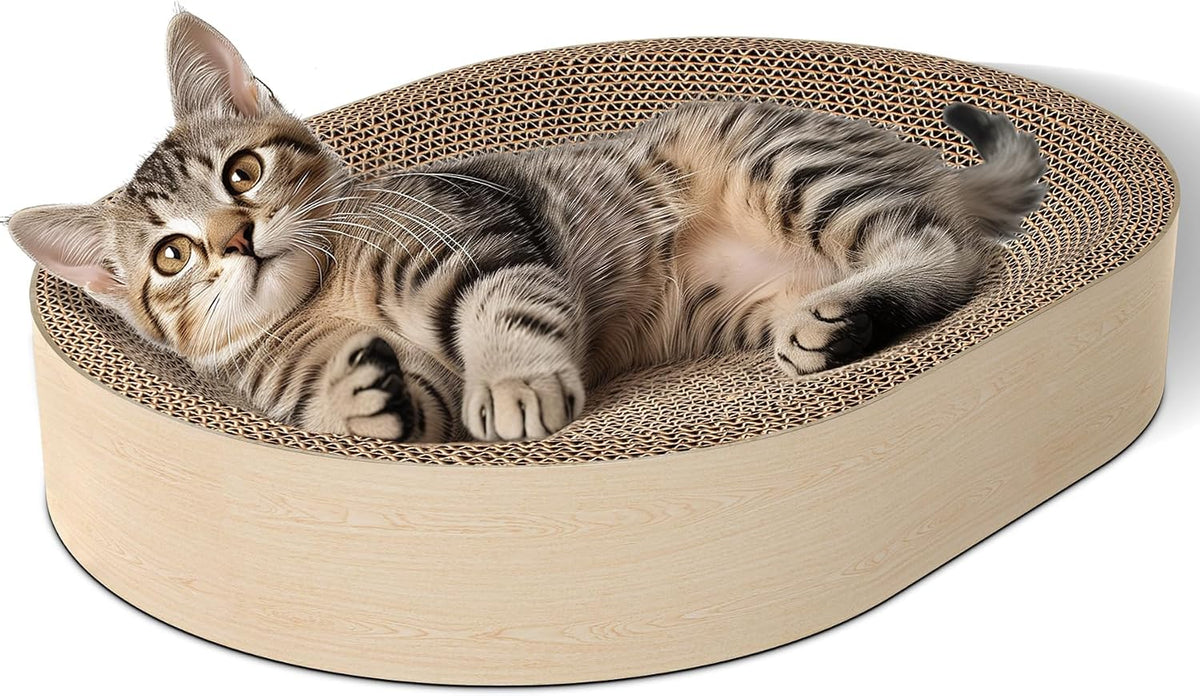 ComSaf Cat Scratcher Bed, Oval Cardboard Scratching Board for Indoor Cats