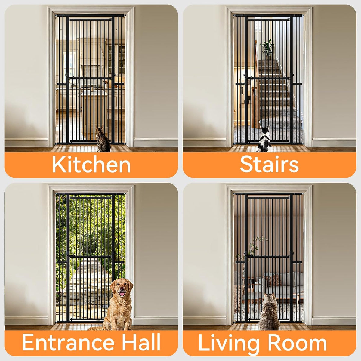 51"-87" Extra Tall Pet Gate for Cats, 29.5"-40.5" Wide Pressure Mounted No-Drilling Safety Dog Gate, Metal Walk-Thru Bar
