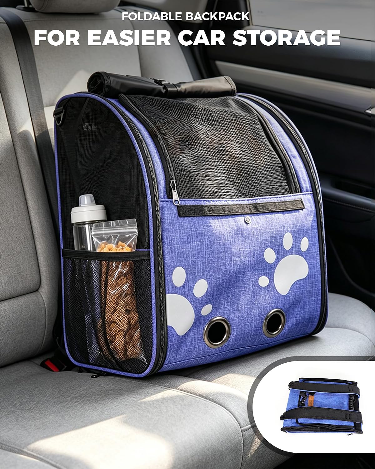 Hiking Backpack Carrier for Cats & Small Dogs, Travel Pet Carrier, Blue