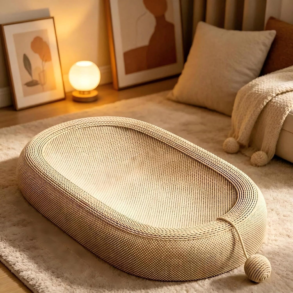 Cat Scratching Board Bed Oval with Sisal Rope, Indoor Resting Mat