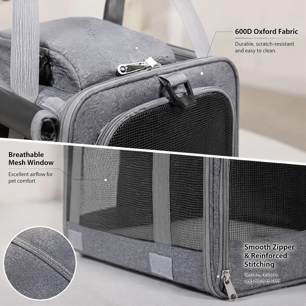 Foldable 600D Oxford Cat Dog Carrier Bag Breathable Mesh (Gray)