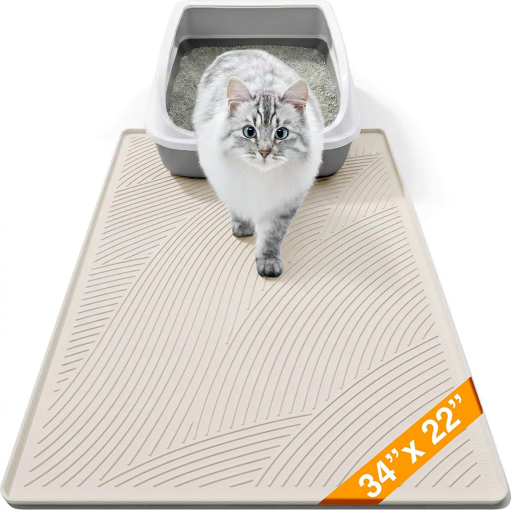 Cat Litter Box Mat - L Large Size 34 x 22 in, Water Proof, Kitty Litter Trapping Mat, Easy to Clean, Scatter Control, Od