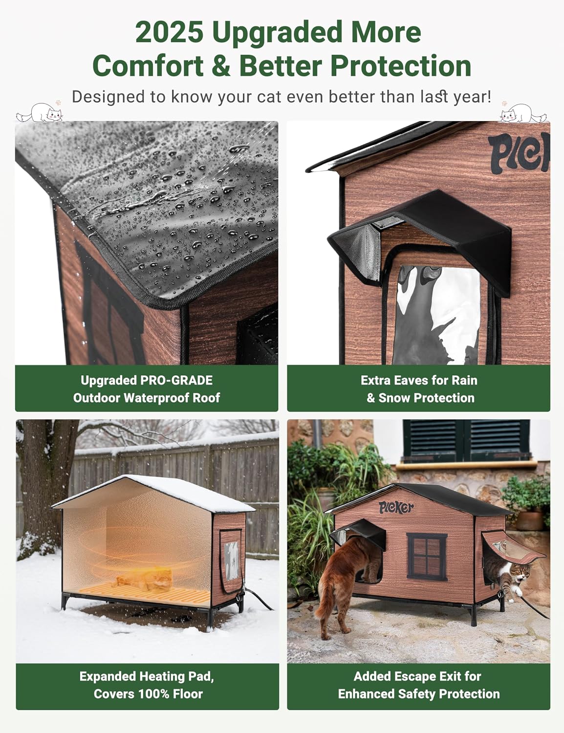 Heated Cat House for Outside: 31.5" XXL 100% Waterproof & Insulated Outdoor Cat House for Winter, Weatherproof Elevated 