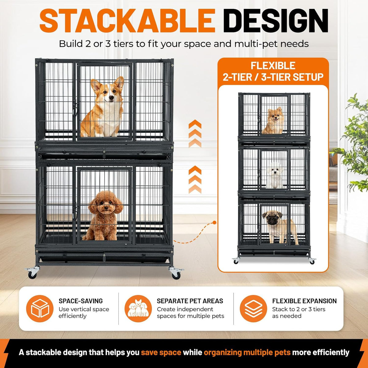 Homey Pet 31 Inch Stackable Dog Crate for Small Dogs, Heavy Duty Wire Cage