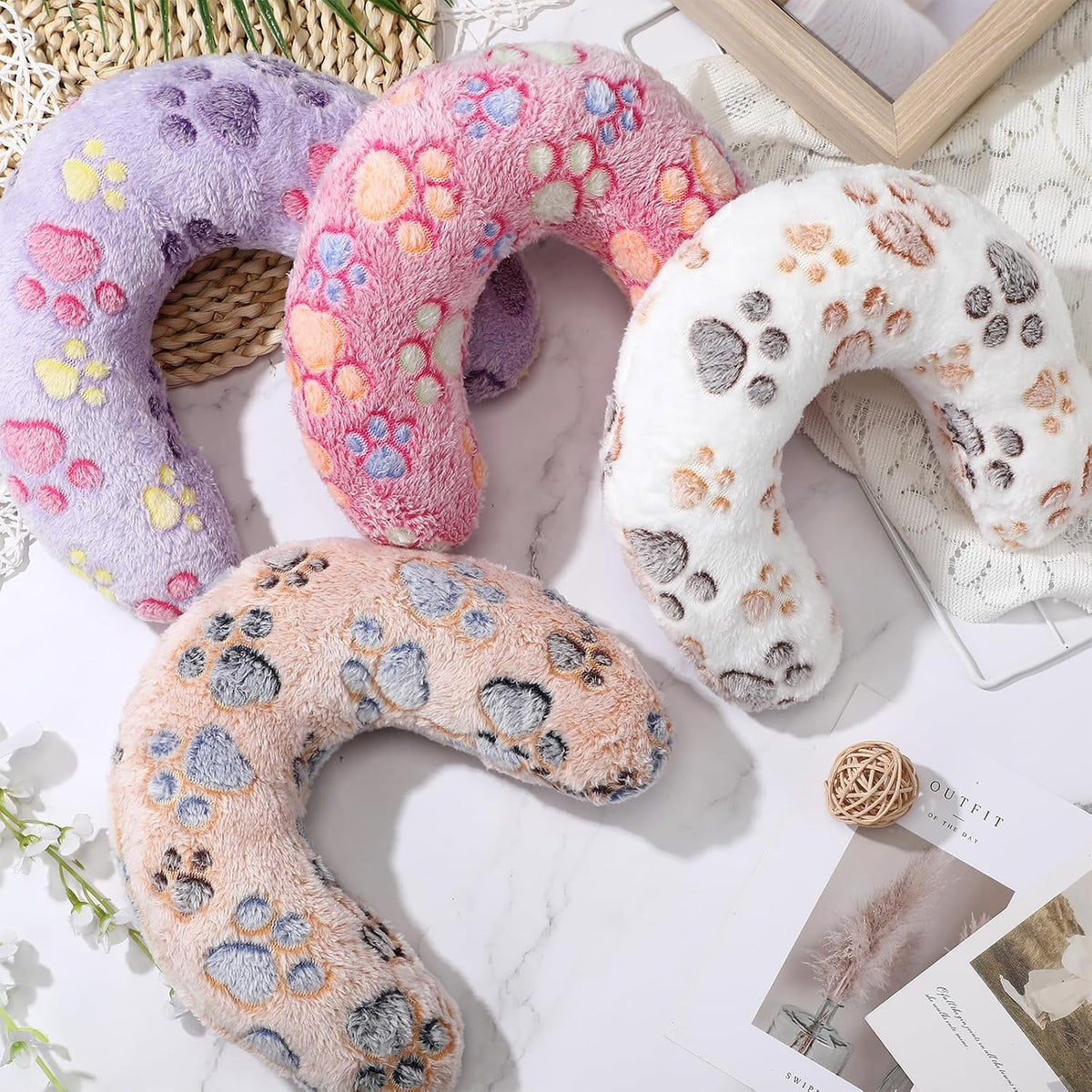 4 Pcs Cat Pillow Calming Pet Dog Neck Pillow, Paw, Medium