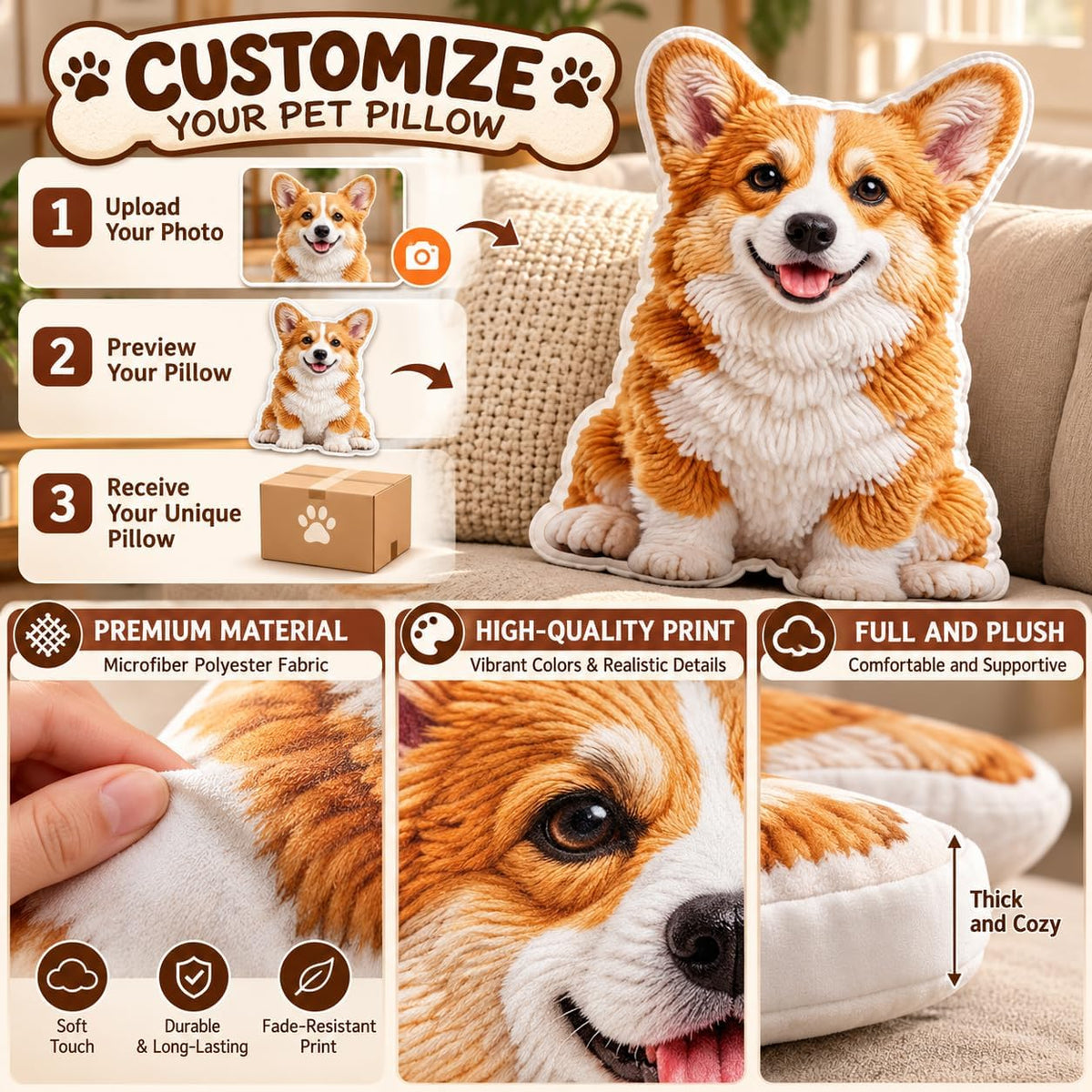 Wrappiness Custom Photo Pet Pillows For Dogs, Pet Lovers Gift Decor Sofa
