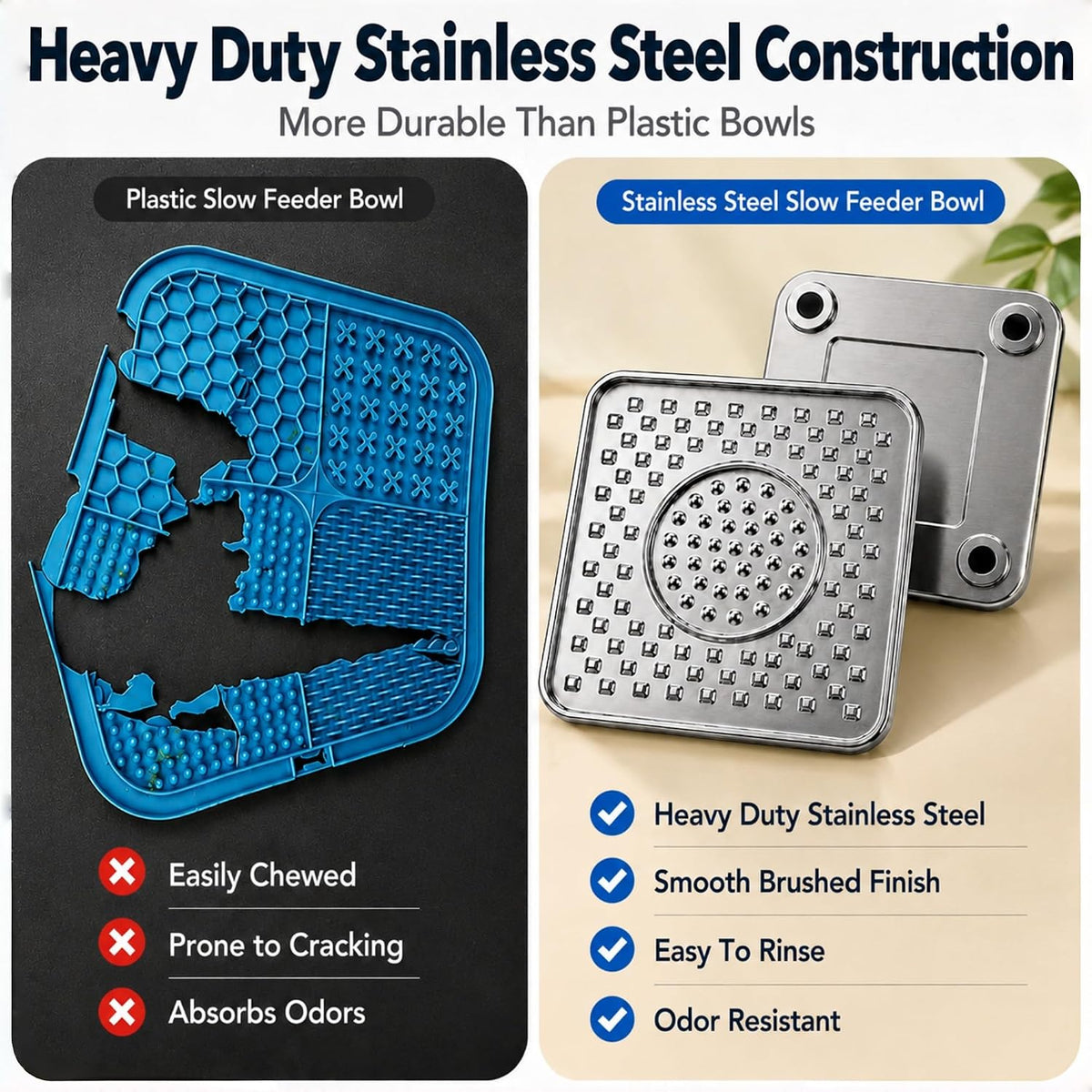 Stainless Steel Lick Mat for Dogs & Cats, Dual-Zone Slow Feeder