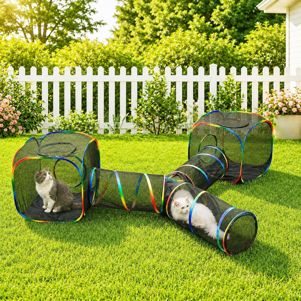 Portable Cat Enclosure with Tent & Tunnel, Rainbow Color
