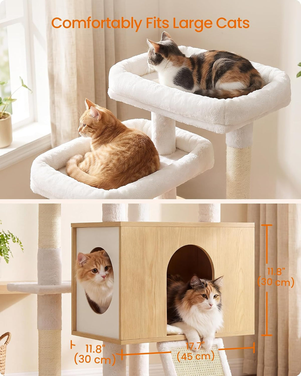 Feandrea Tall Cat Tree, 8-Tier Wood Tower with 2 Condos, Scratching Post