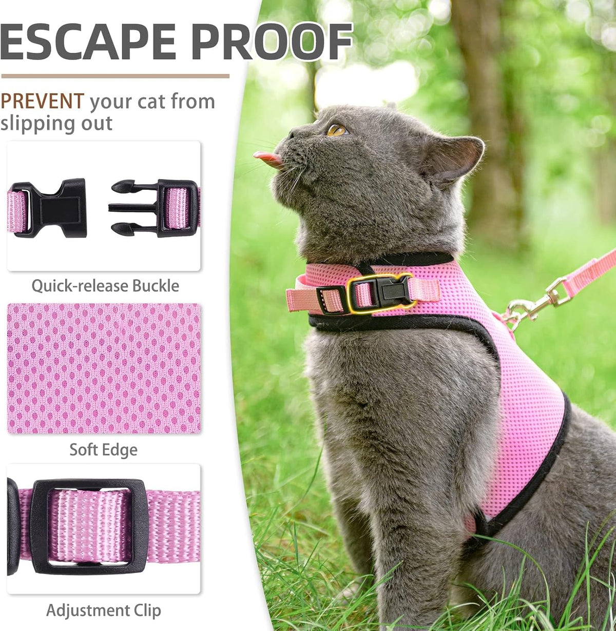 PUPTECK Soft Mesh Cat Vest Harness and Leash Set Puppy Padded Pet Harnesses Escape Proof for Cats Small Dogs Rabbits Bun