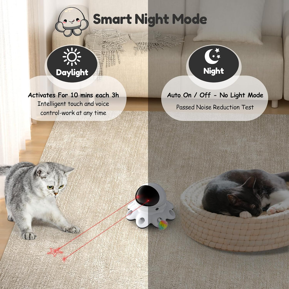 ORSDA Cat Laser Toy, 2-in-1 Interactive Automatic Motion Activated Moving 8 Holes Whack A Mole Feather, USB Rechargeable