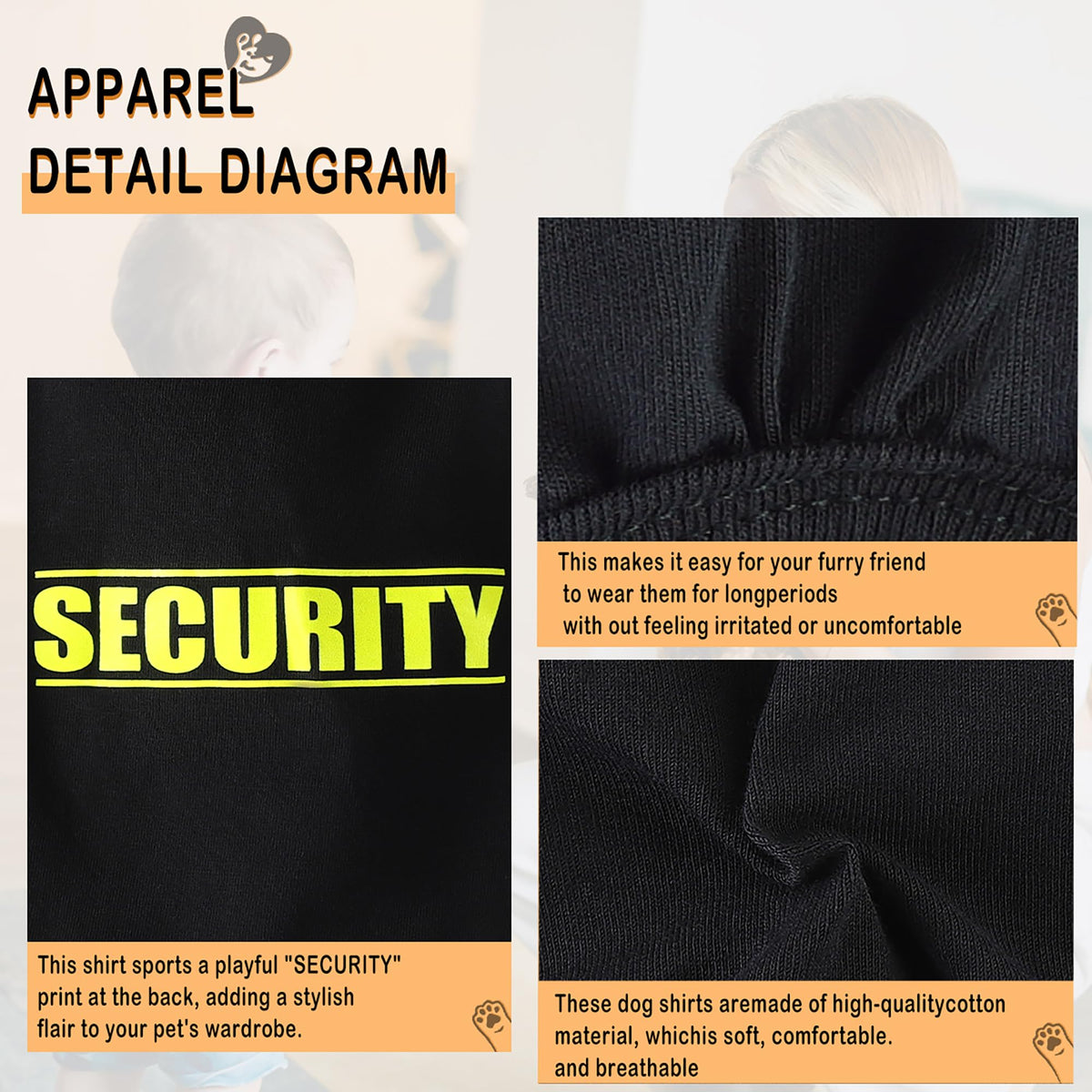 Discover Cozy Cotton Canine Wear: Soft, Lightweight, and Breathable Dog Shirt Vest with Eye-Catching Graphics(Security), Keeping Your Furry Friend Warm and Comfy! Black M