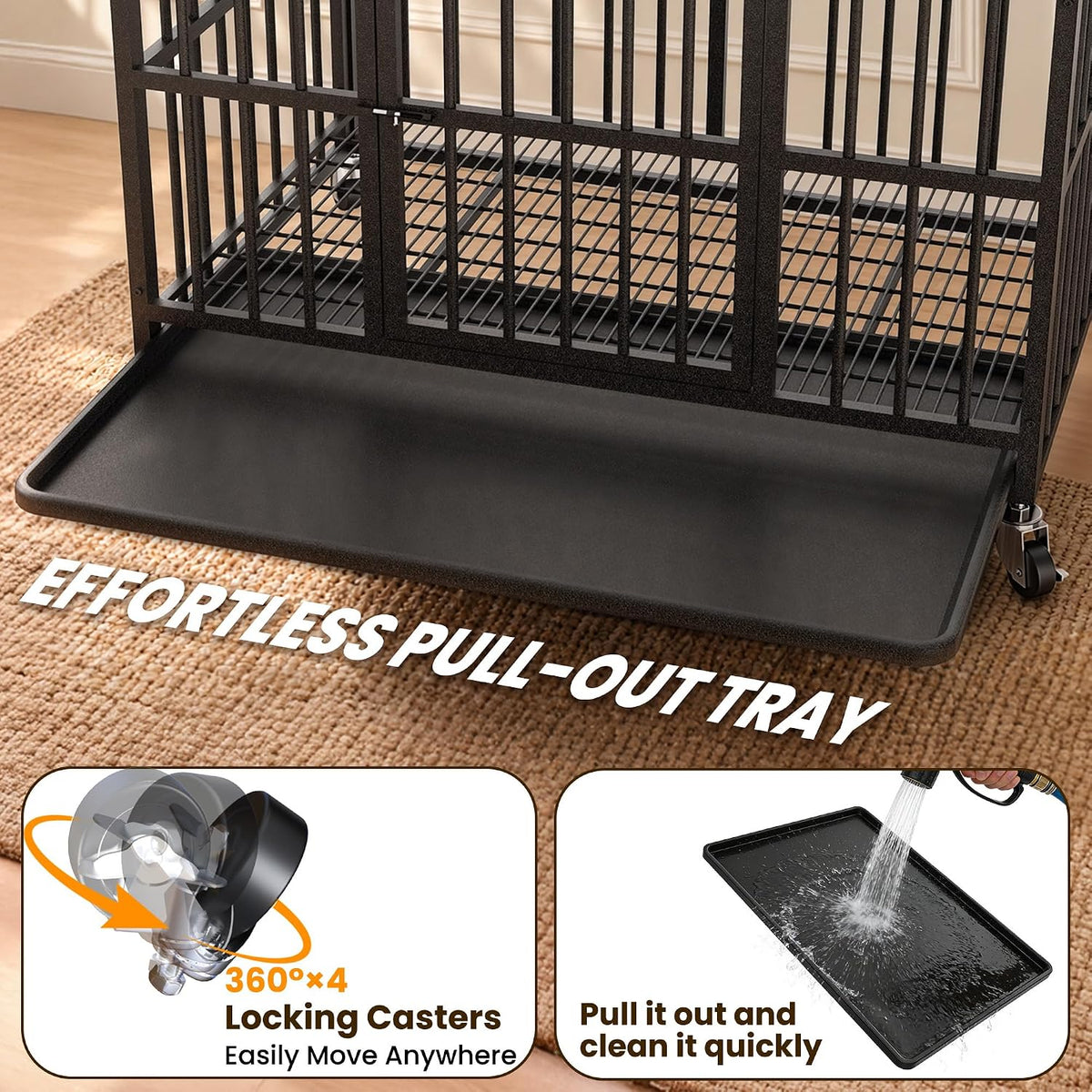 38 Inch Indestructible Dog Kennel,Heavy Duty Dog Crate for Large Dogs,Black
