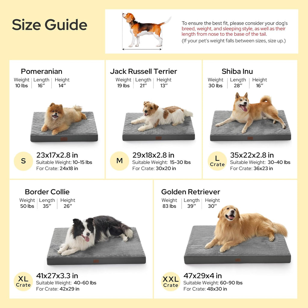 Bedsure ComfyFleece Large Dog Bed for Crate with Washable Cover, 35x22