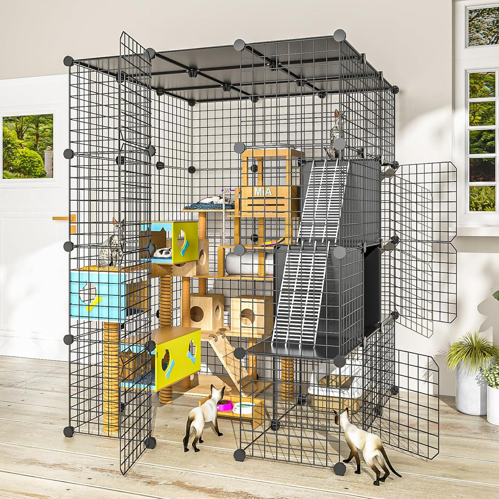 Cat Large Enclosure - DIY Catio Ideal for 1-3 Cats, Indoor & Outdoor, Detachable Metal Wire Kennel, 2x3x4 Exercise Place
