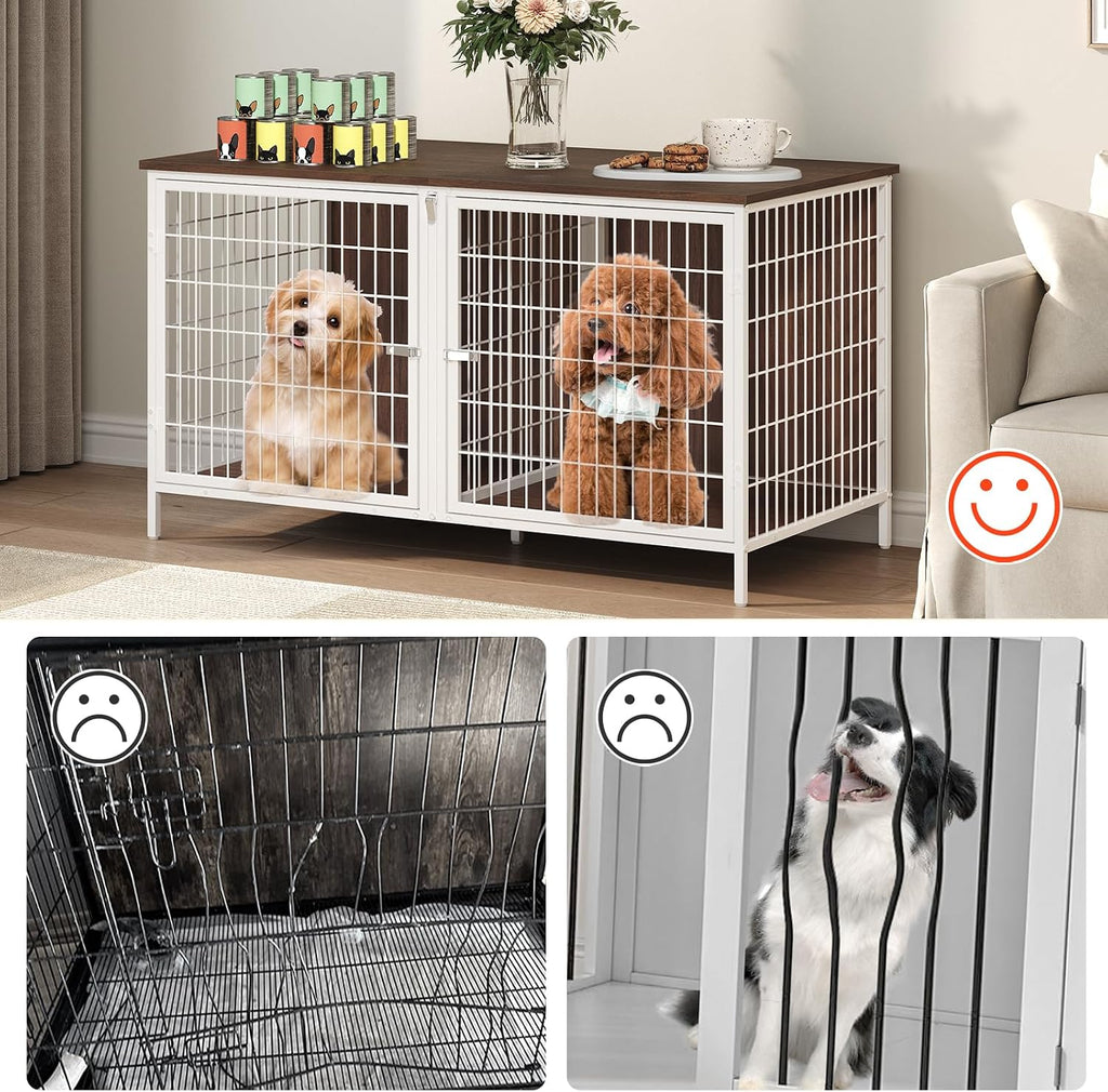 MAHANCRIS Dog Crate Furniture for 2 Dogs, 43.3" Dog Kennel with Removable Divider, Heavy Sturdy Dog Furniture Style Doub